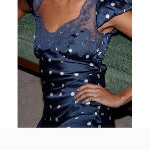 Free People Elegant Navy Polka Dot Dress